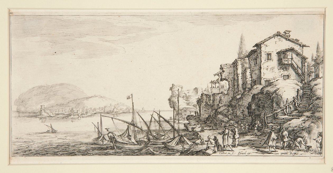 Le petit port (Den lilla hamnen), från Landscapes for Giovanni de Medici av Jacques Callot