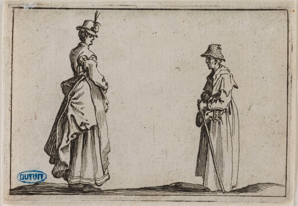 Nyckerna, två kvinnor i profil. Nittonde numret i serien om 50 gravyrer utförda i Florens (Lieure 232, Meaume 804) av Jacques Callot