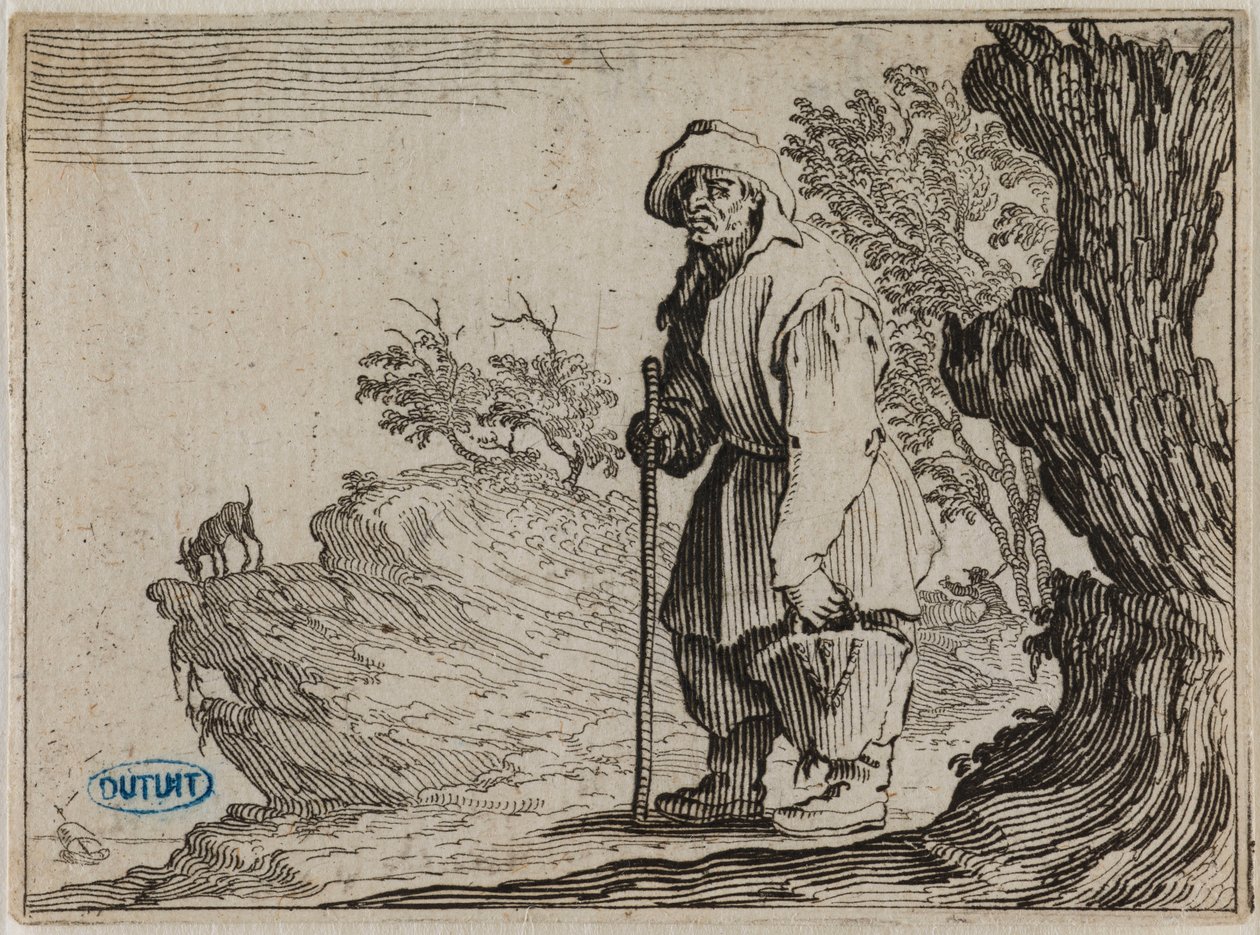 Kapricerna, Bonden som bär sin säck. Trettioförsta bladet i serien om 50 blad, graverad i Nancy (Lieure 458, Meaume 827) av Jacques Callot