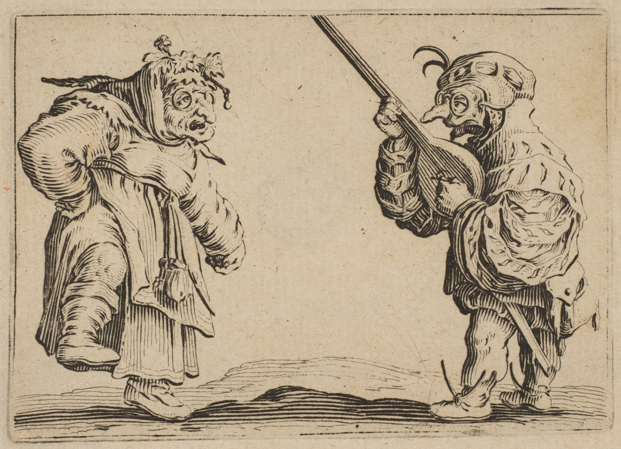 Les Danseurs au Luth Dansarna med en lut, från Les Caprices Series B, The Nancy Set, 1617-20. av Jacques Callot