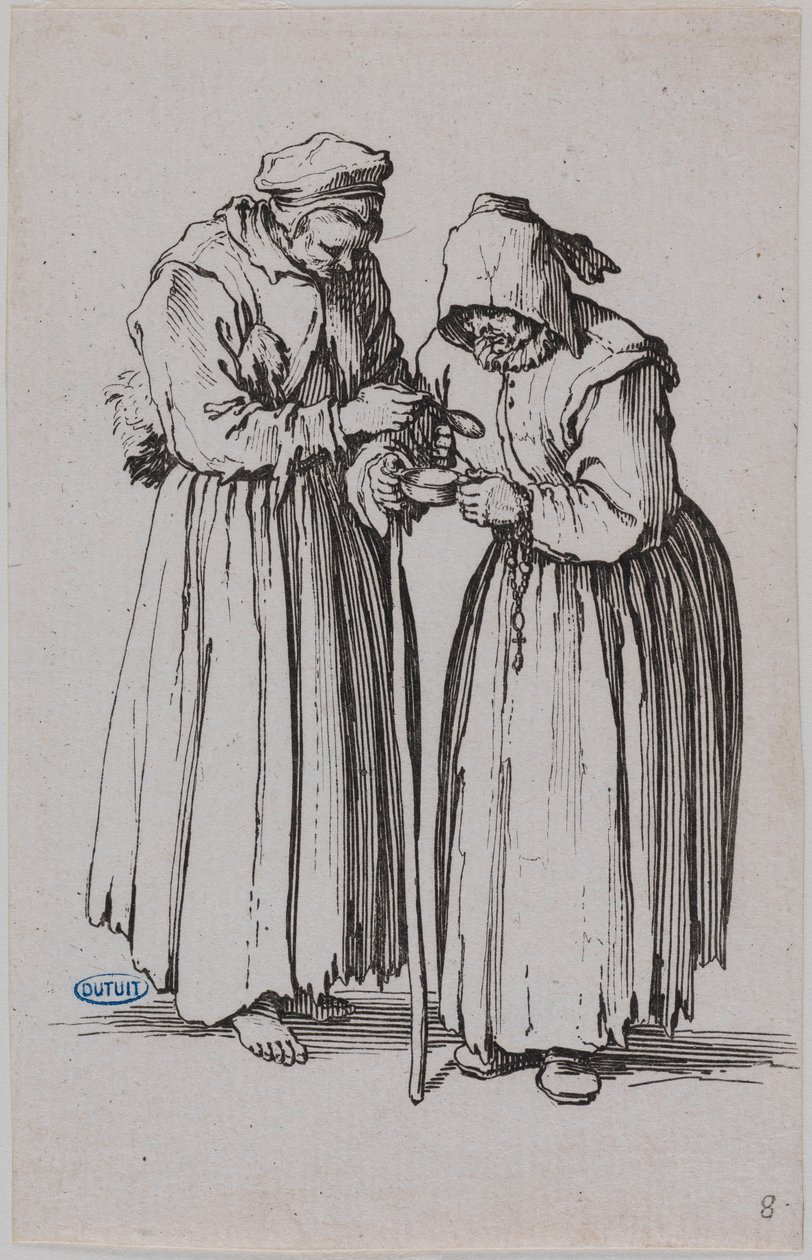 Tiggarna, de två tiggerskorna. Åttonde numret i en serie om 25 blad (Lieure 486, Meaume 692) av Jacques Callot