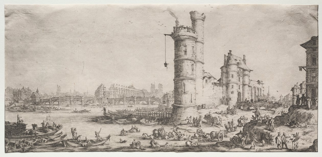 De två fantastiska utsikterna över Paris: Utsikt över Pont Neuf av Jacques Callot