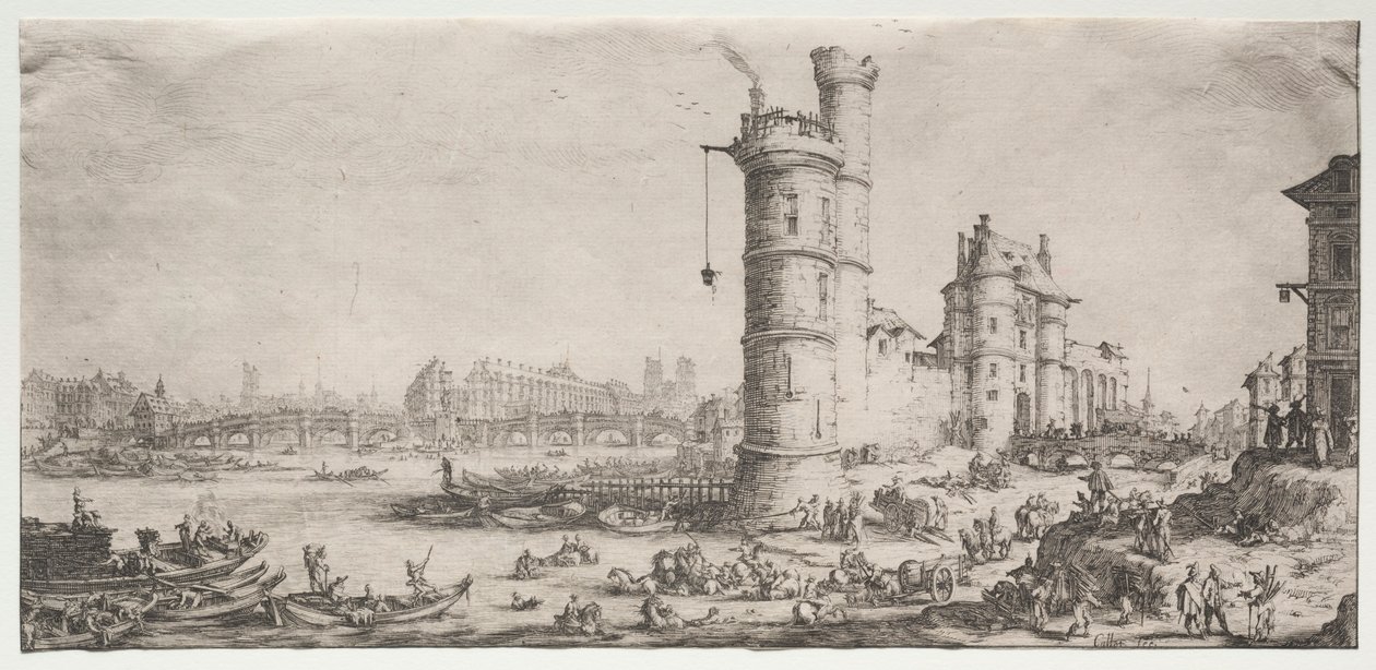 De två fantastiska utsikterna över Paris: Utsikt över Pont Neuf, 1628-1630. av Jacques Callot