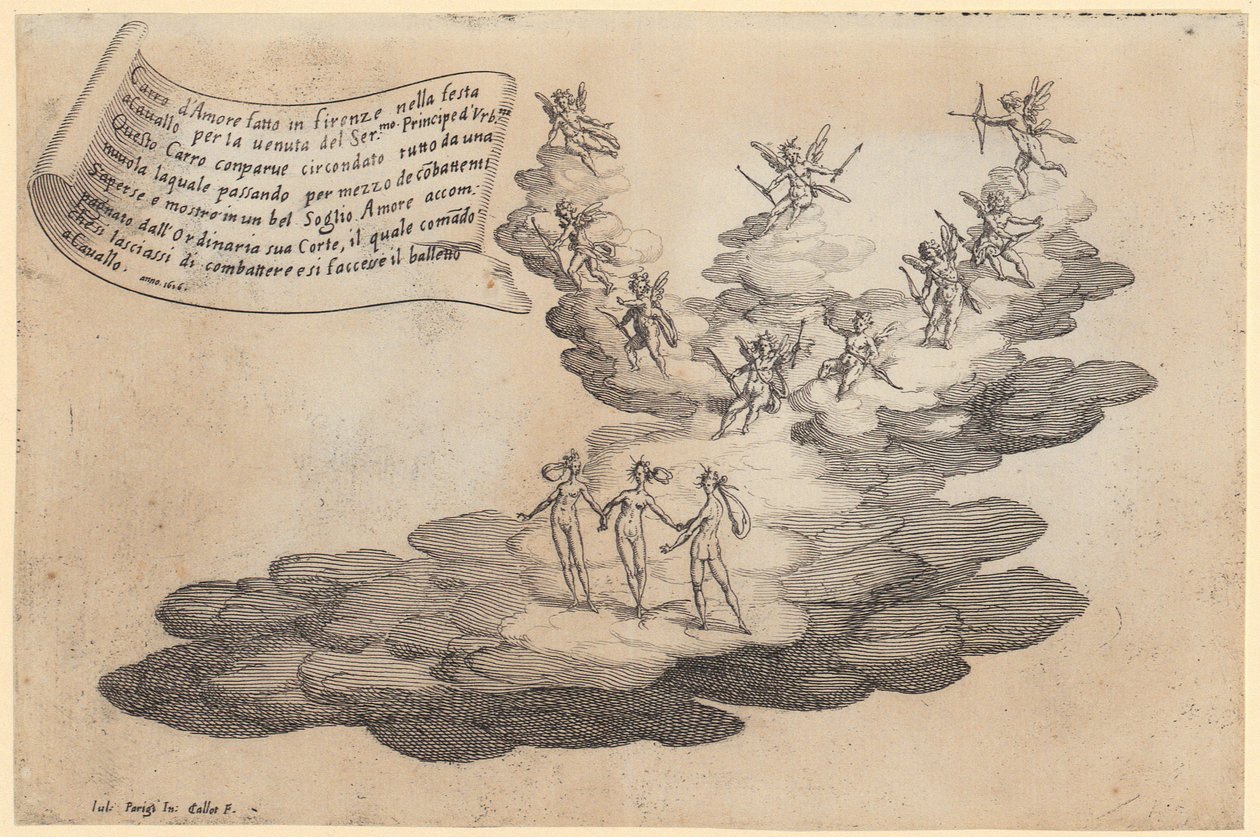 Kärlekens vagn, blad 5 i serien ”Skönhetens krig” av Jacques Callot