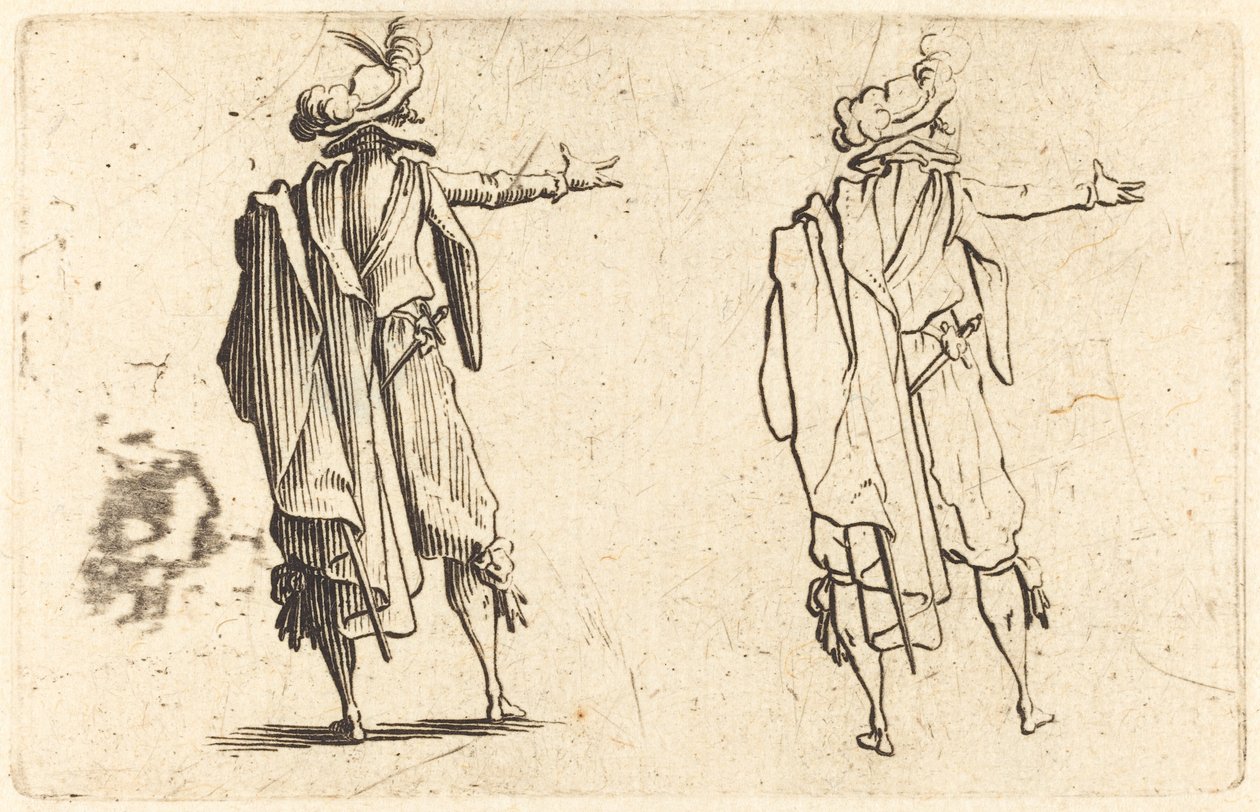 Man sedd bakifrån med sin högra arm utsträckt av Jacques Callot