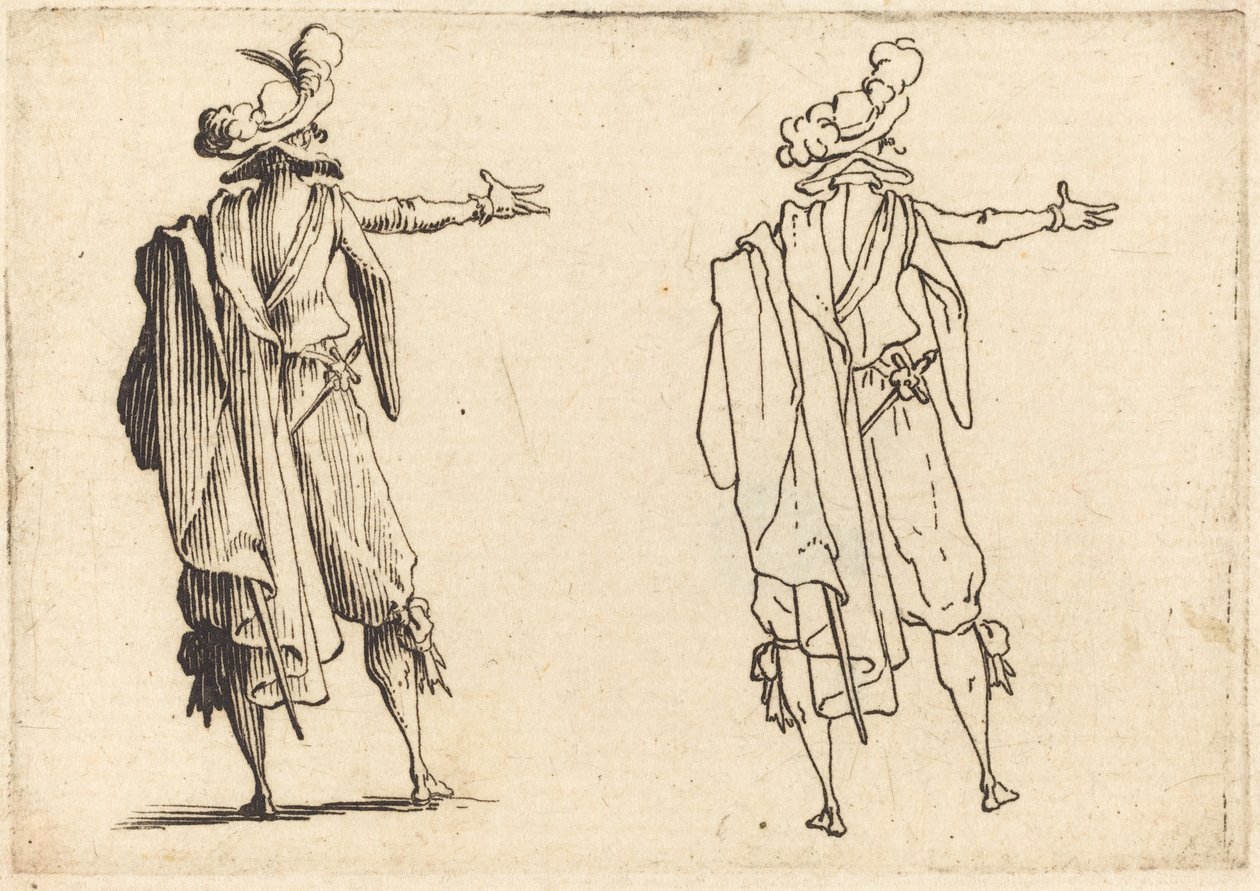 Man sedd bakifrån med sin högra arm utsträckt av Jacques Callot