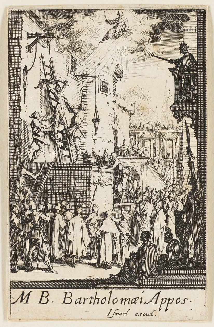 Sankt Bartolomeus martyrdöd, plansch nio från Apostlarnas martyrdöd av Jacques Callot