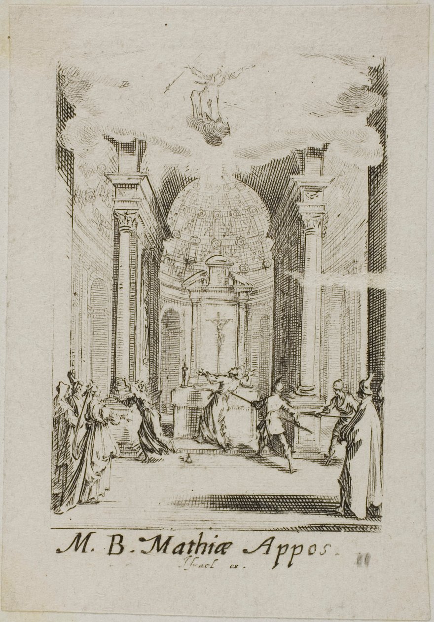 Sankt Mathias martyrdöd, plansch elva från Apostlarnas martyrdöd av Jacques Callot