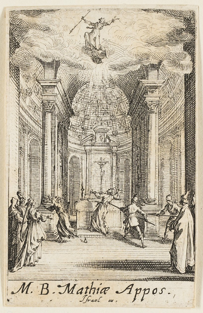 Sankt Mathias martyrdöd, plansch elva från Apostlarnas martyrdöd av Jacques Callot