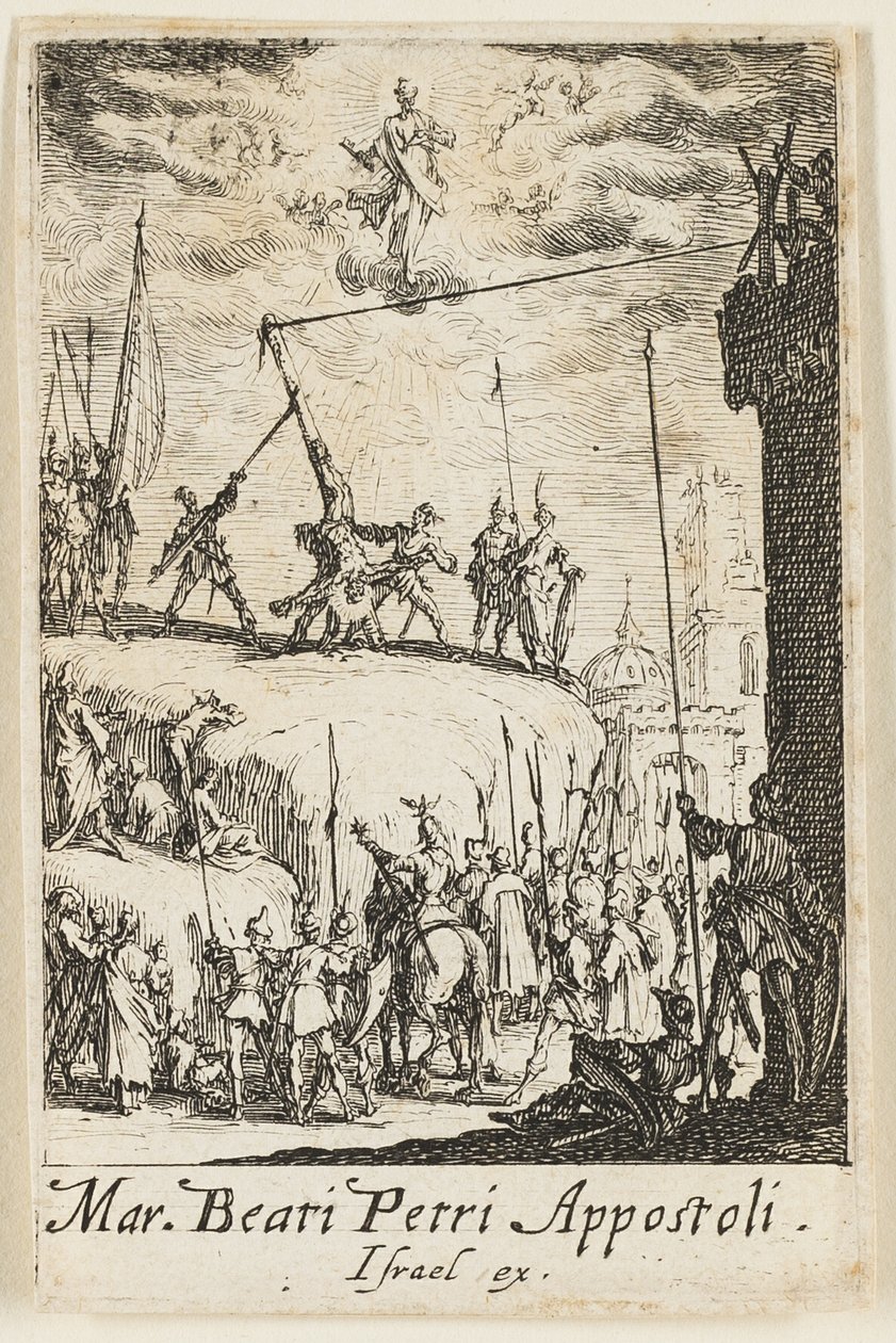 Sankt Petrus martyrdöd, plansch ett från Apostlarnas martyrdöd av Jacques Callot