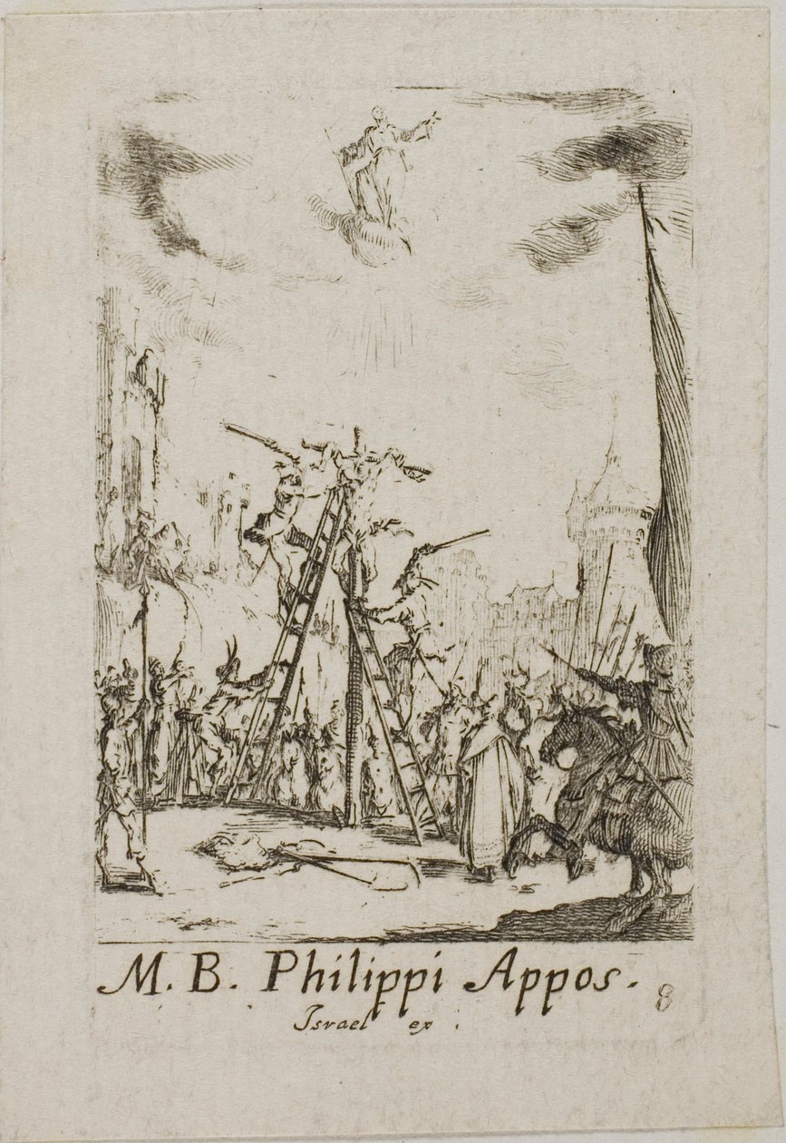 Sankt Filips martyrdöd, plansch åtta från Apostlarnas martyrdöd av Jacques Callot
