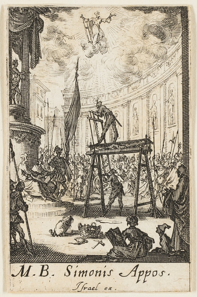 Sankt Simons martyrdöd, plansch tio från Apostlarnas martyrdöd av Jacques Callot