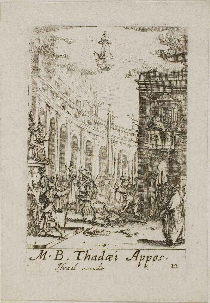 Sankt Thaddeus martyrdöd, plansch tolv från Apostlarnas martyrdöd av Jacques Callot