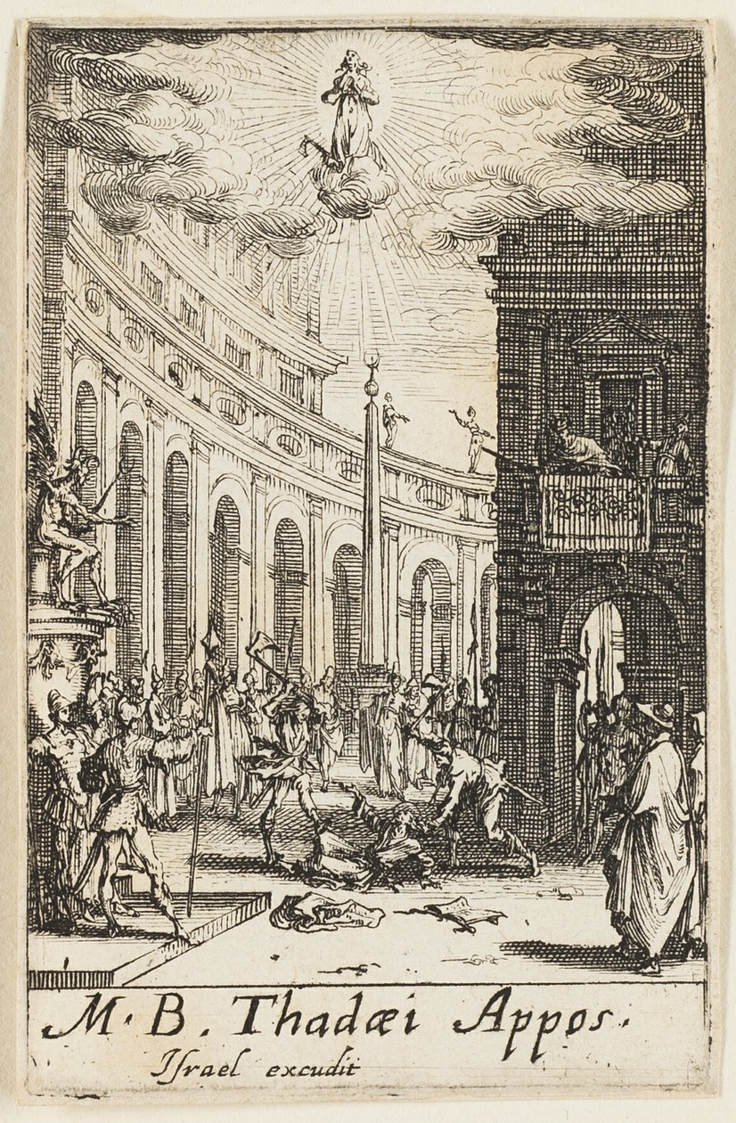 Sankt Thaddeus martyrdöd, plansch tolv från Apostlarnas martyrdöd av Jacques Callot