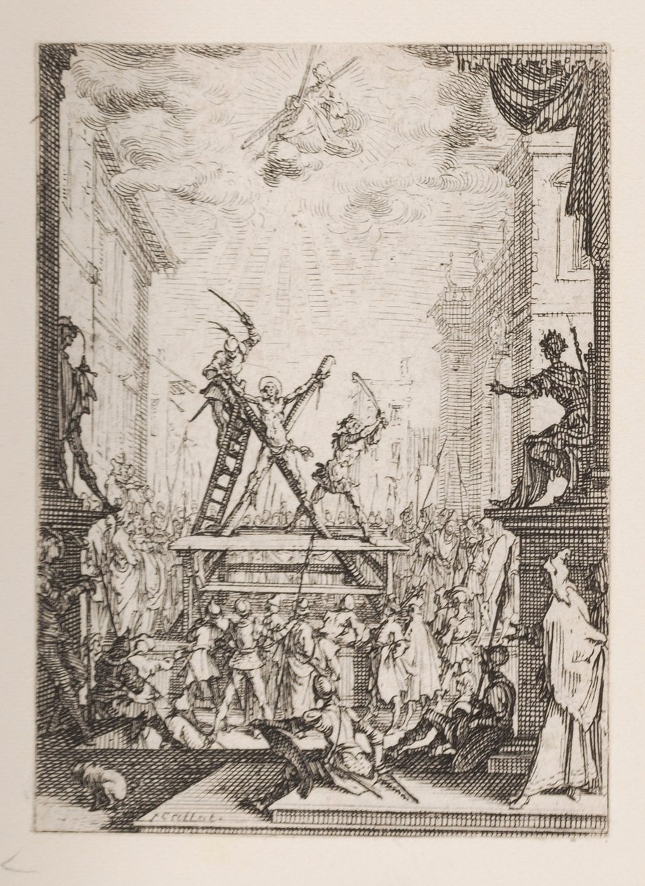 Martyrium of St. Andrew, no. 5 från Apostlarnas martyrskap av Jacques Callot