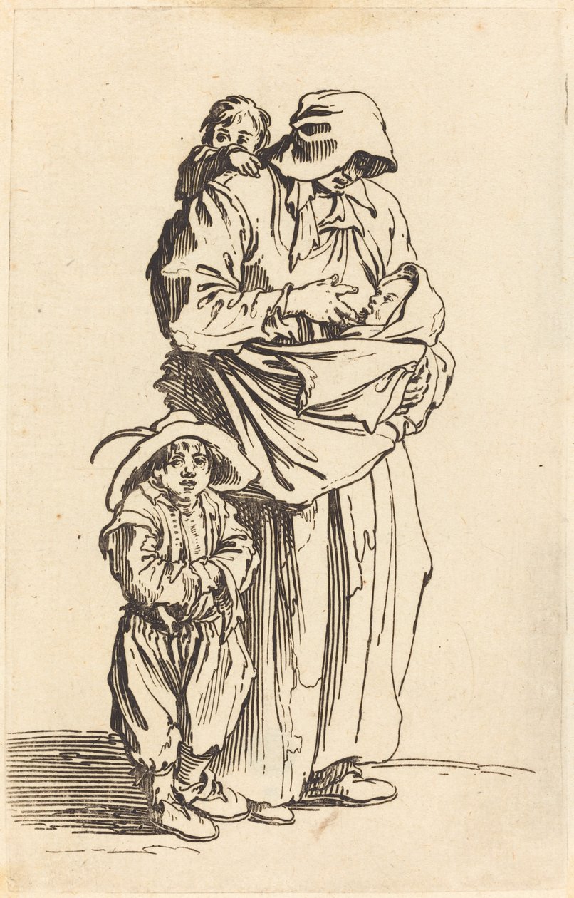 Mor och tre barn av Jacques Callot