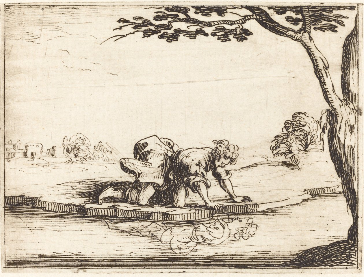 Narcissus tittar i vattnet av Jacques Callot