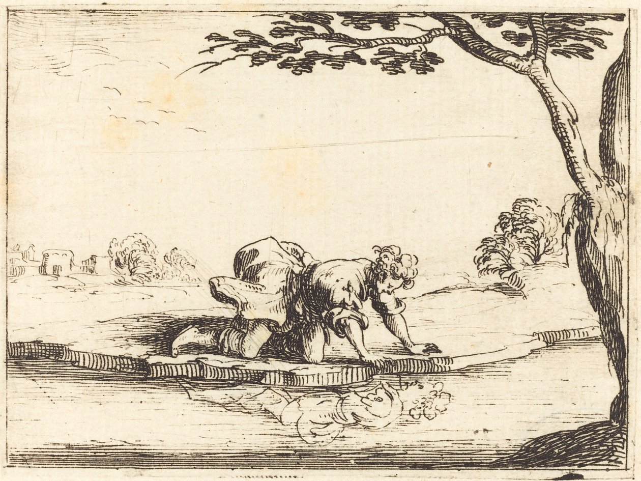 Narcissus tittar i vattnet, 1628. av Jacques Callot