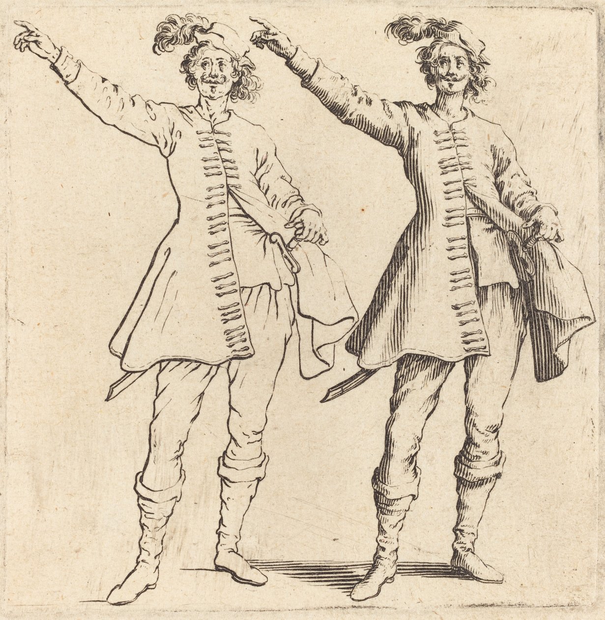 Officer, med utsträckt arm, framifrån av Jacques Callot