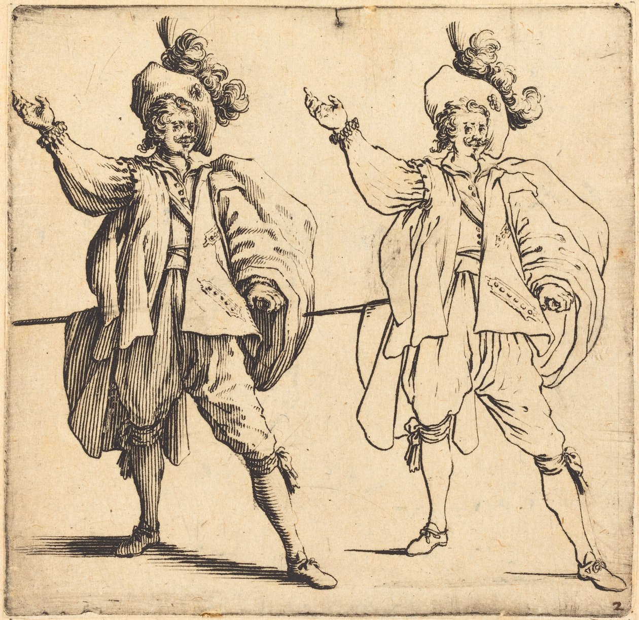 Officer med stor plym, framifrån, 1617 och 1621. av Jacques Callot