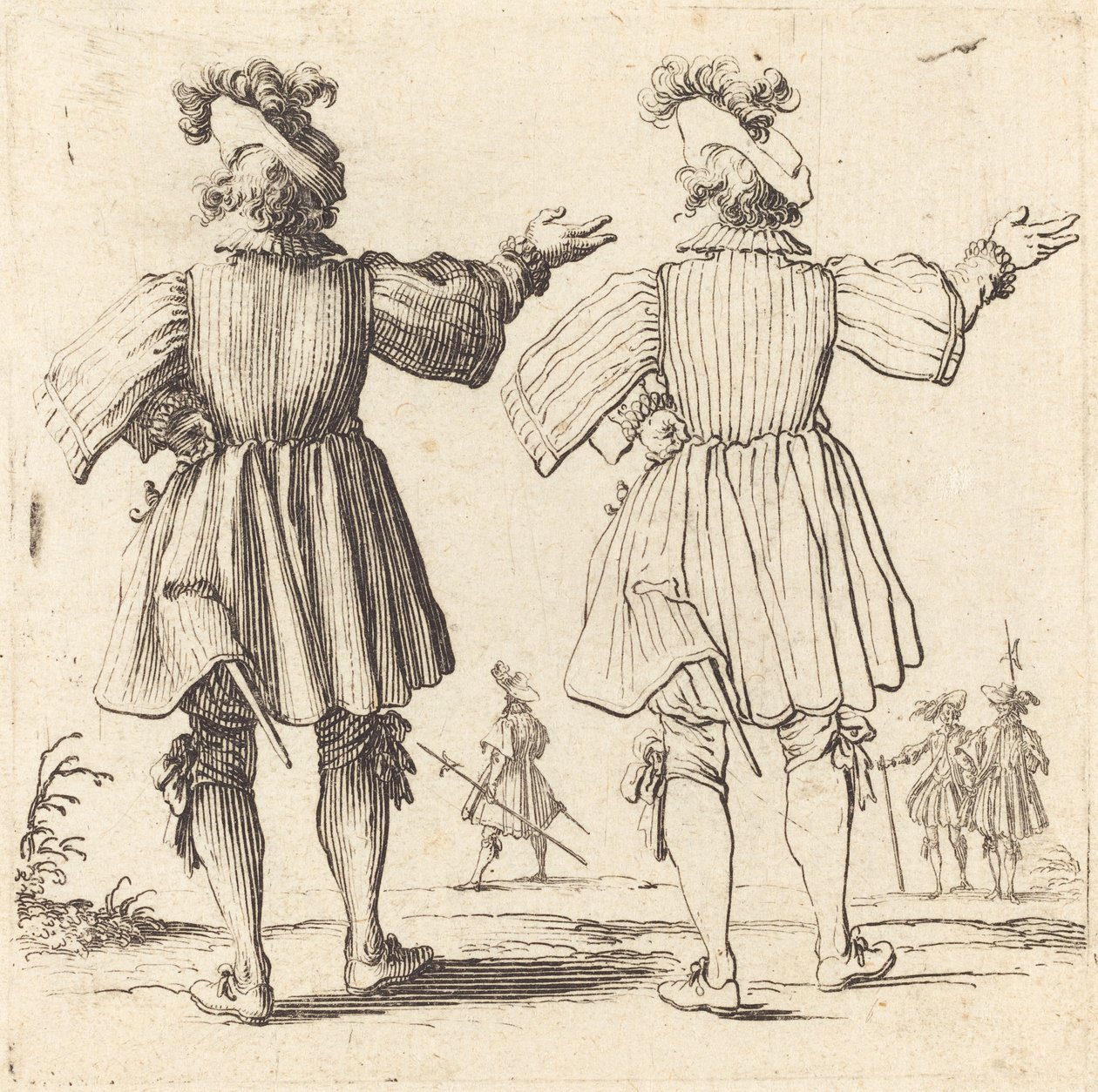 Officer med plym, sedd bakifrån, 1617 och 1621. av Jacques Callot