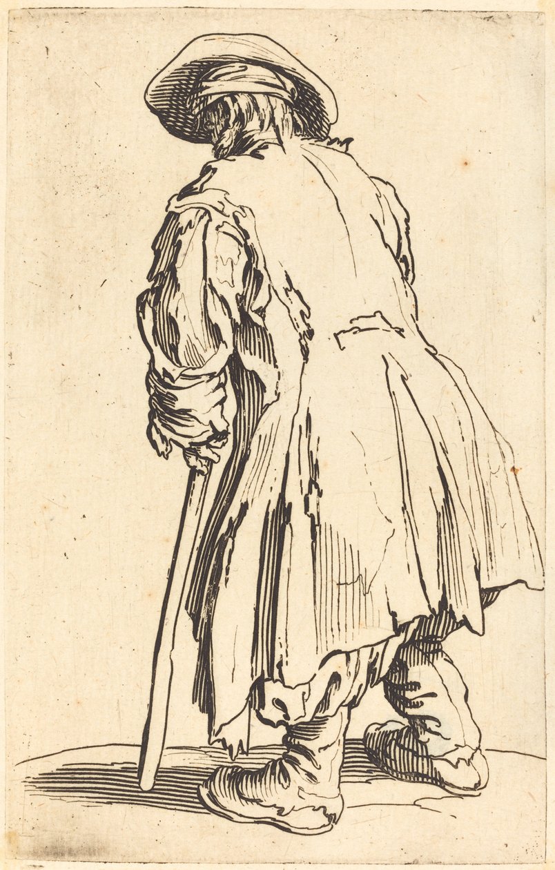 Gammal tiggare med en krycka av Jacques Callot