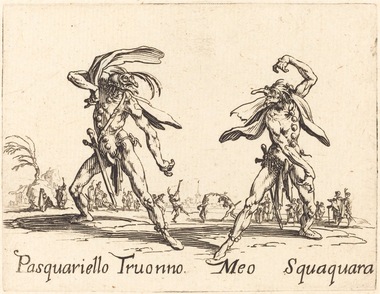Pasquariello Truonno och Meo Squaquara av Jacques Callot