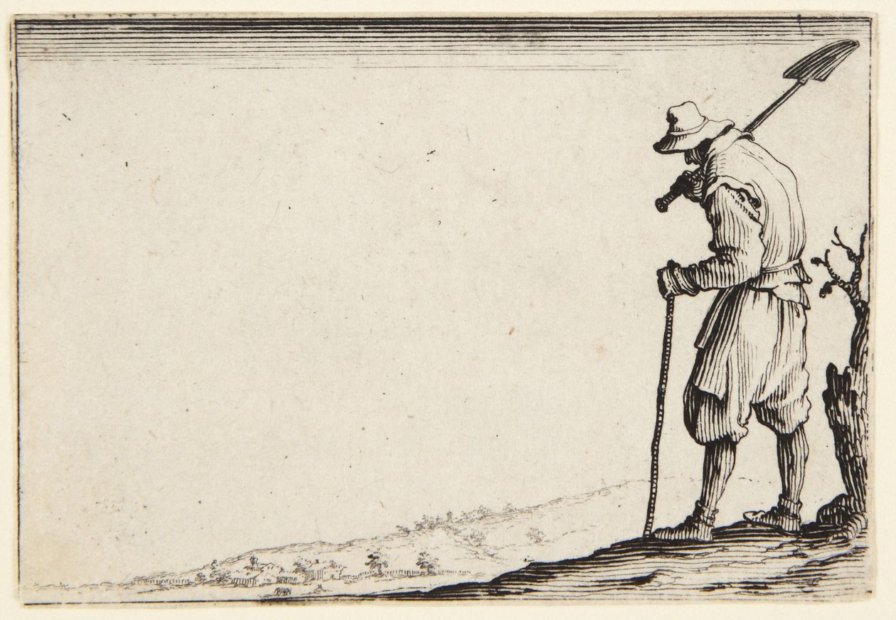 Bonde som bär en spade på axeln av Jacques Callot
