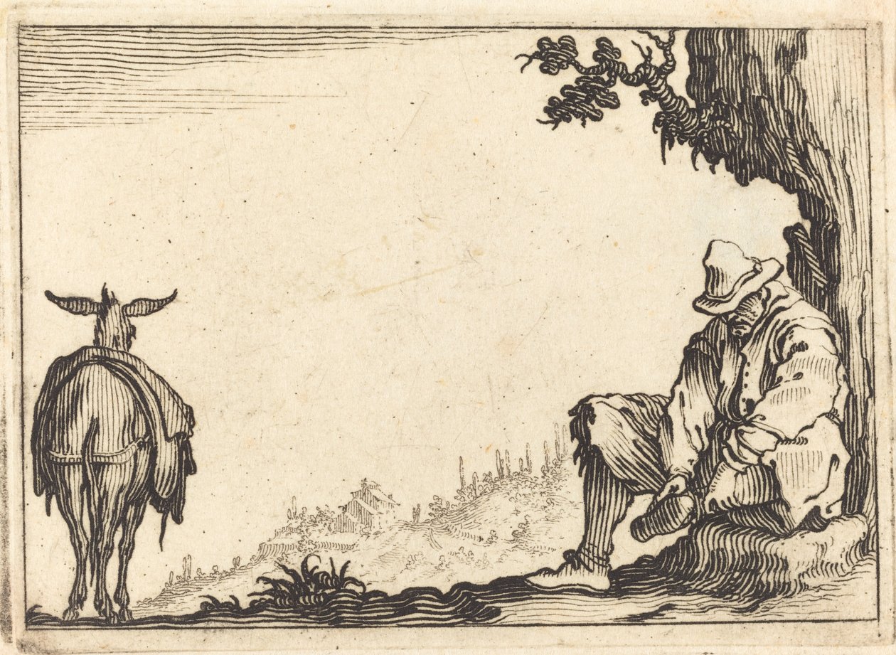 Bonde som tar bort sin sko av Jacques Callot