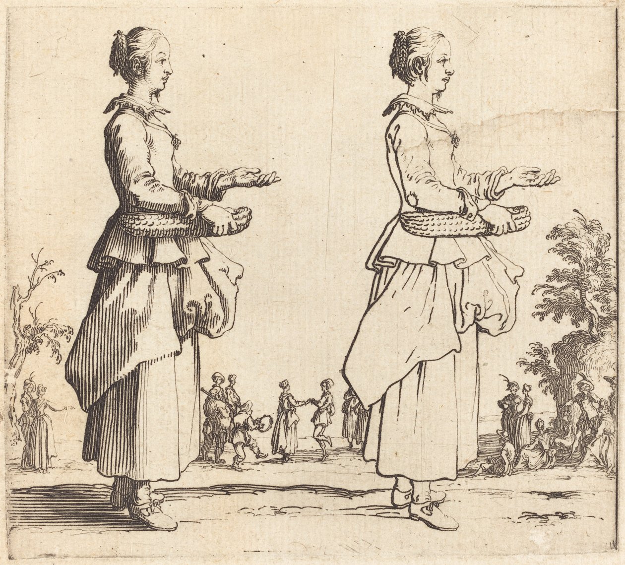 Bondekvinna med korg, i profil, vänd åt höger av Jacques Callot