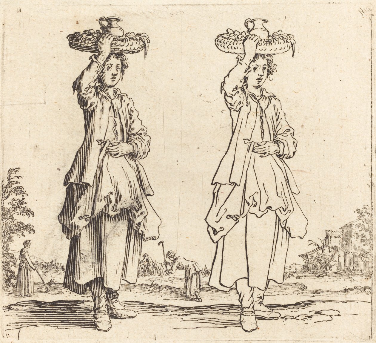 Bondekvinna med korg på huvudet, framifrån av Jacques Callot