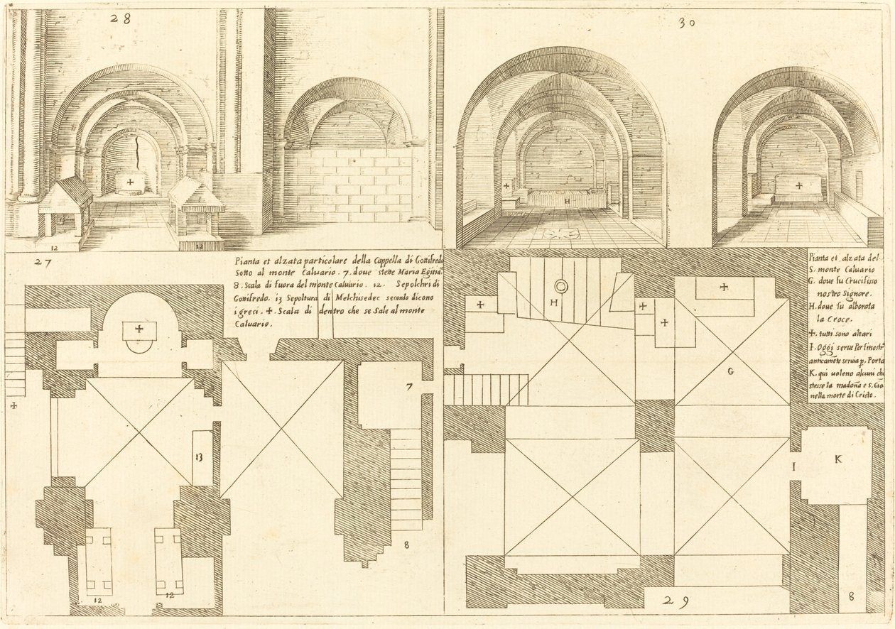 Plan och höjd av kapellet i Godefroy de Bouillon av Jacques Callot