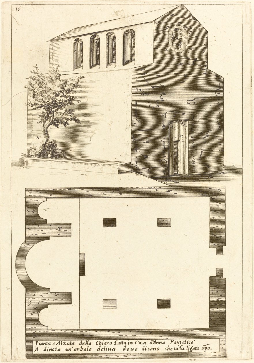 Plan och höjd av kyrkan nära Annas hus av Jacques Callot