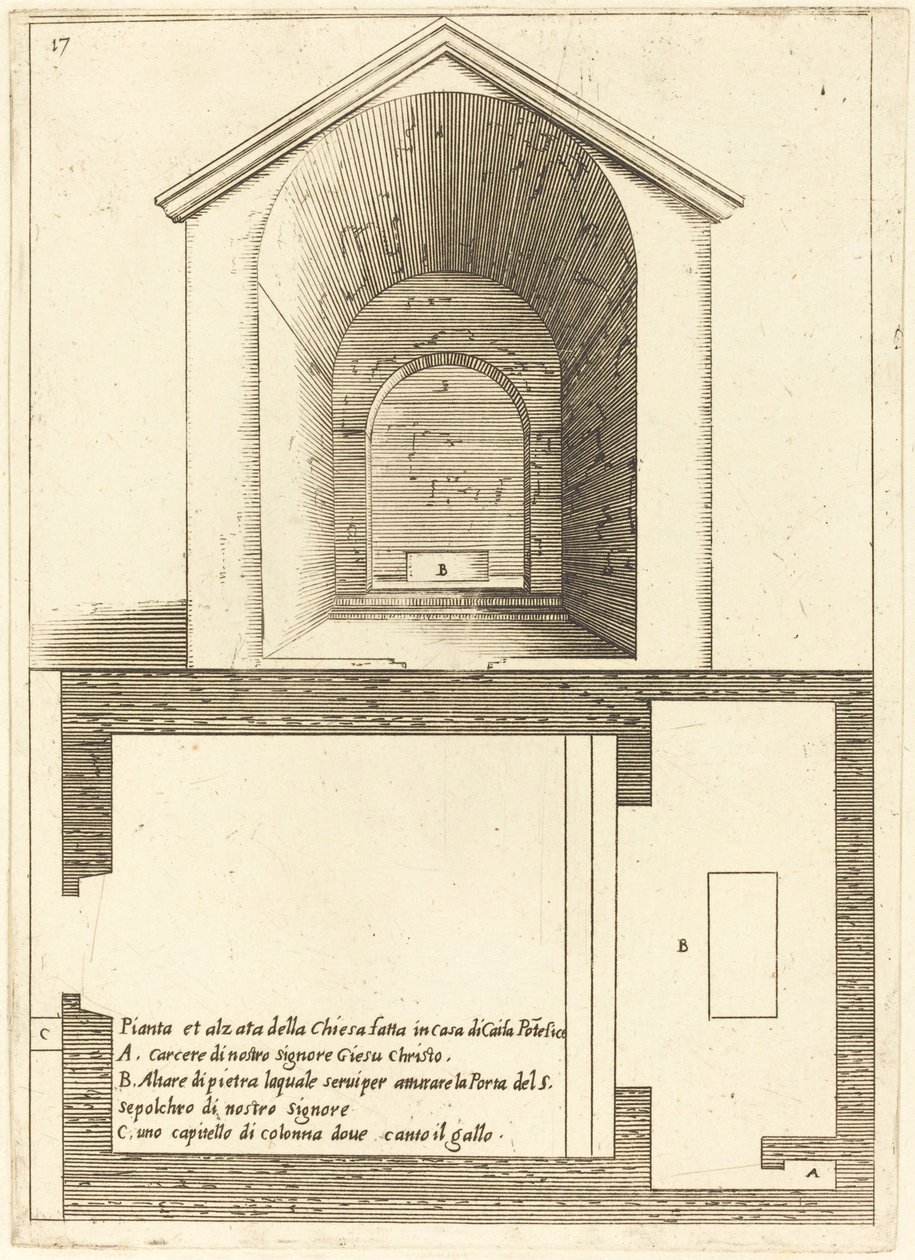 Plan och höjd av kyrkan nära Kaifas hus av Jacques Callot