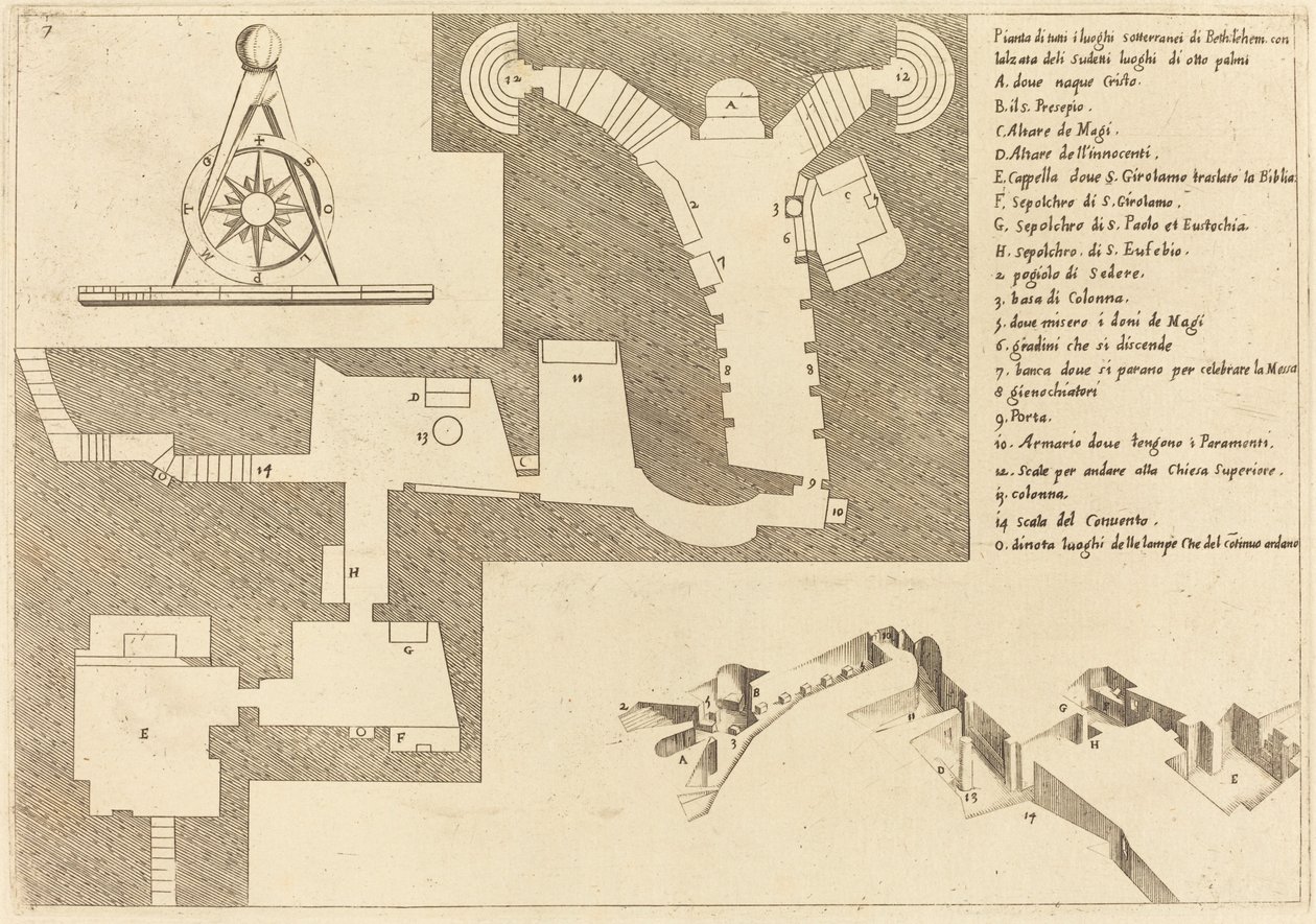 Plan över alla viktiga platser i Betlehem av Jacques Callot