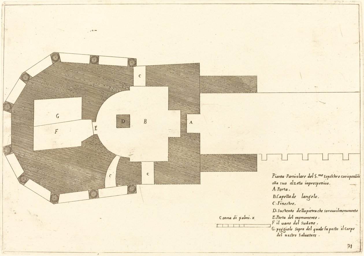 Plan för Heliga gravens kyrka av Jacques Callot