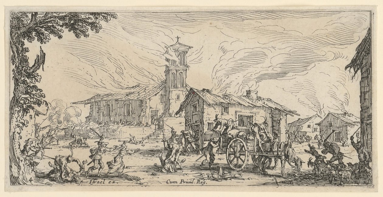 Plundring och nedbränning av en by av Jacques Callot