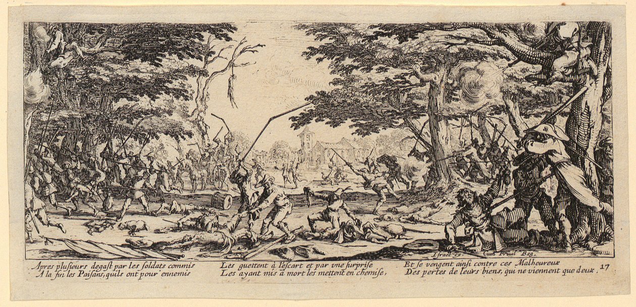 Böndernas hämnd, sidan 17 i serien ”Krigets fasor” av Jacques Callot
