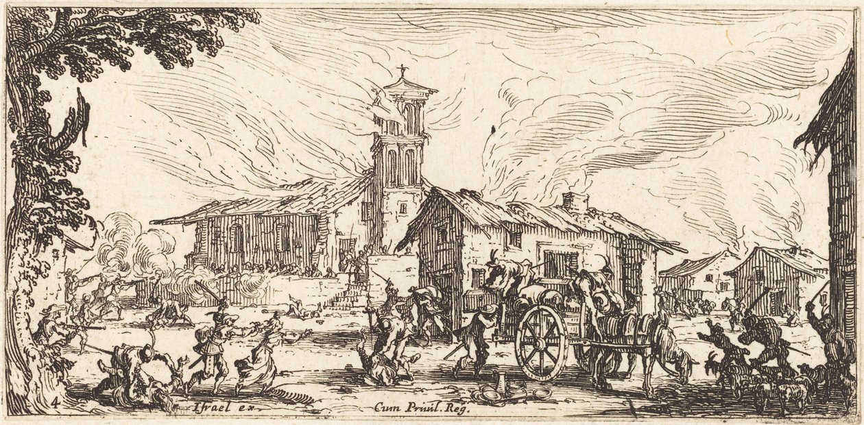Att härja och bränna ner en by av Jacques Callot