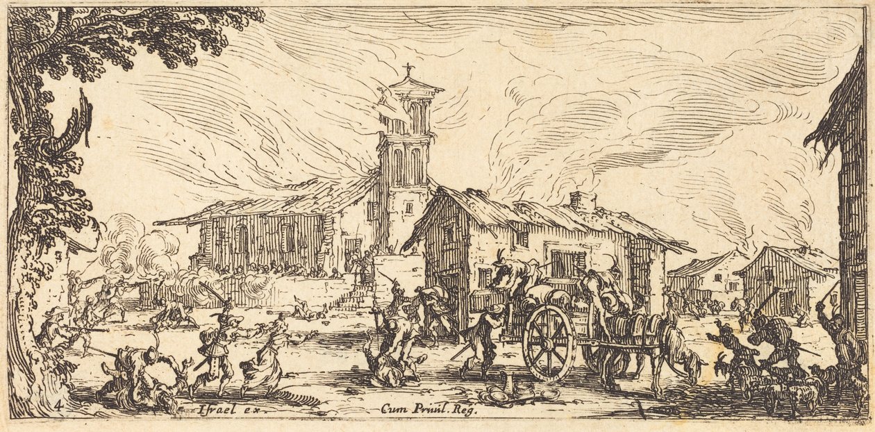 Plundring och nedbränning av en by av Jacques Callot