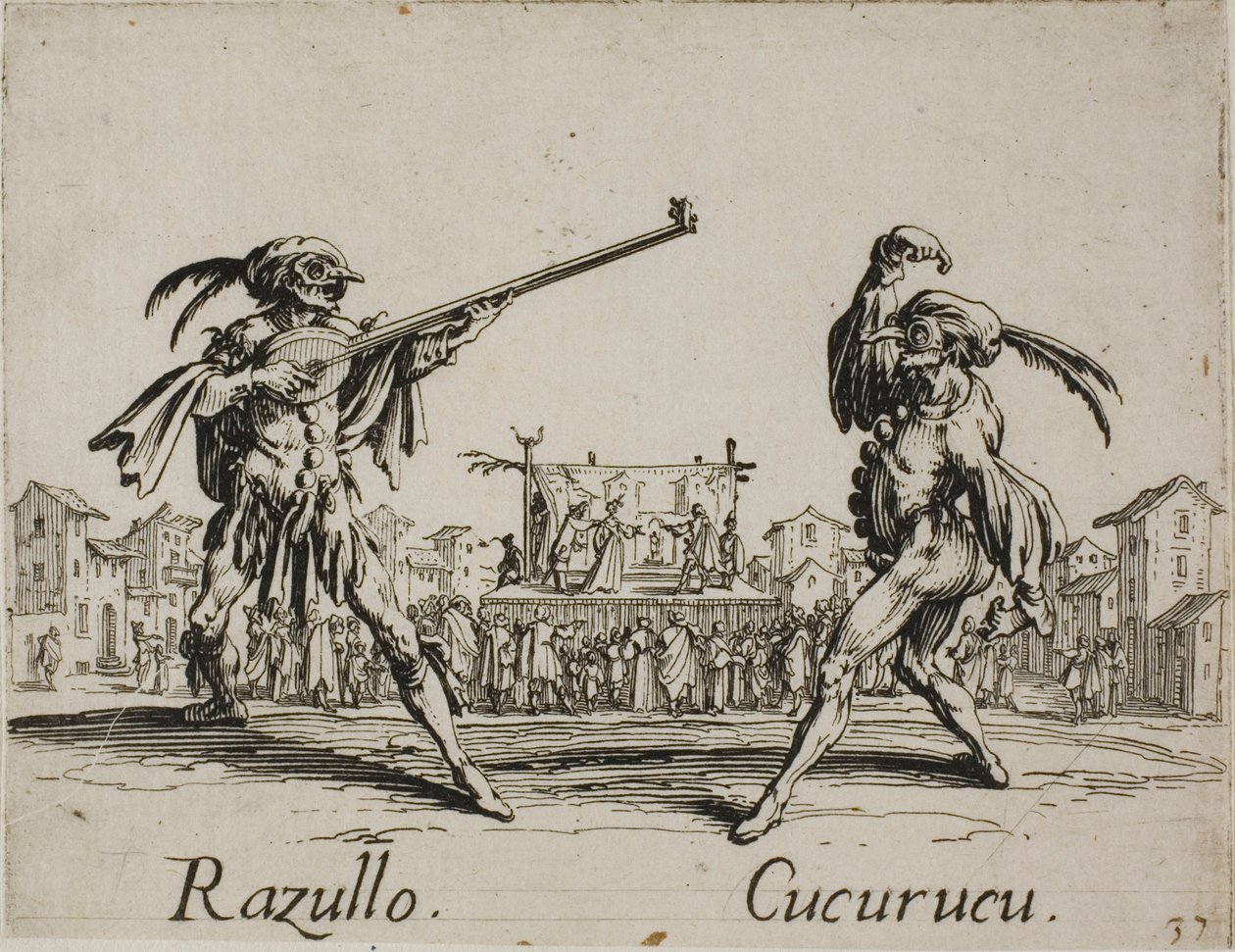 Razullo - Cucurucu, plansch 19 från Balli di Sfessania av Jacques Callot