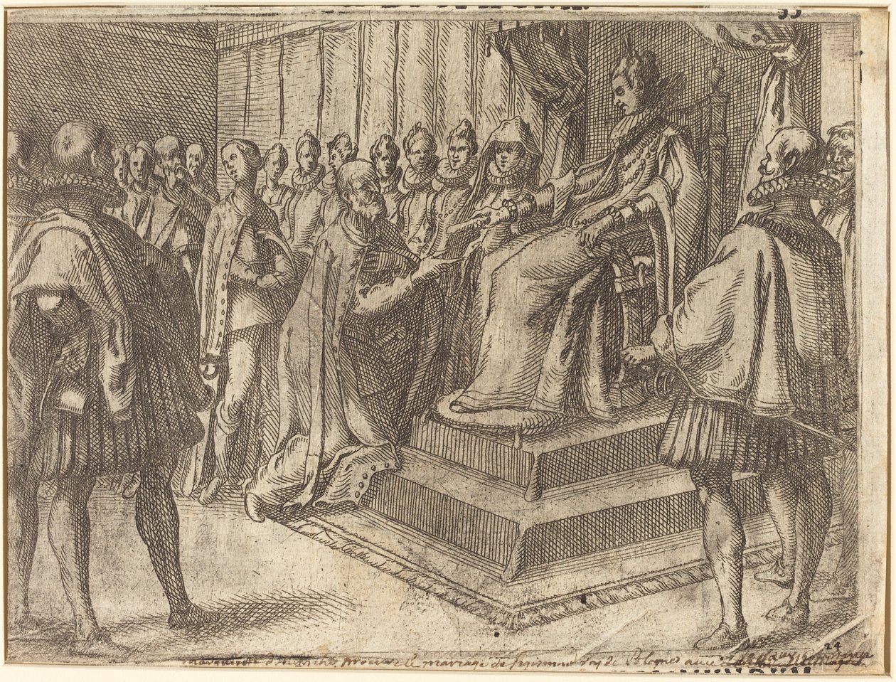 Mottagande av Polens sändebud [recto], 1612. av Jacques Callot