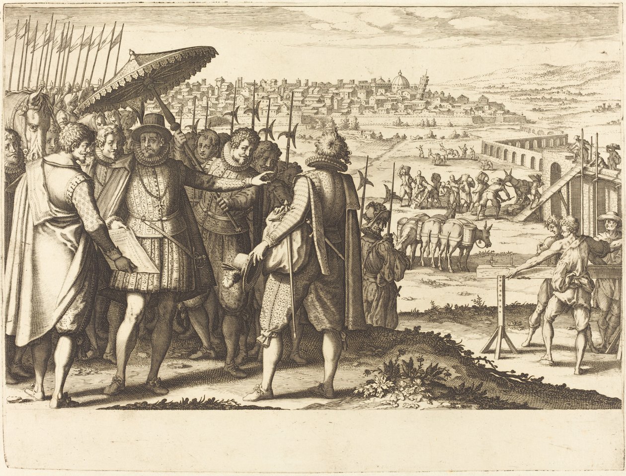 Restaurering av akvedukten i Pisa, ca. 1614. av Jacques Callot