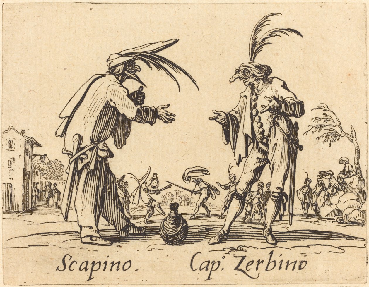 Scapino och Cap Zerbino, ca. 1622. av Jacques Callot