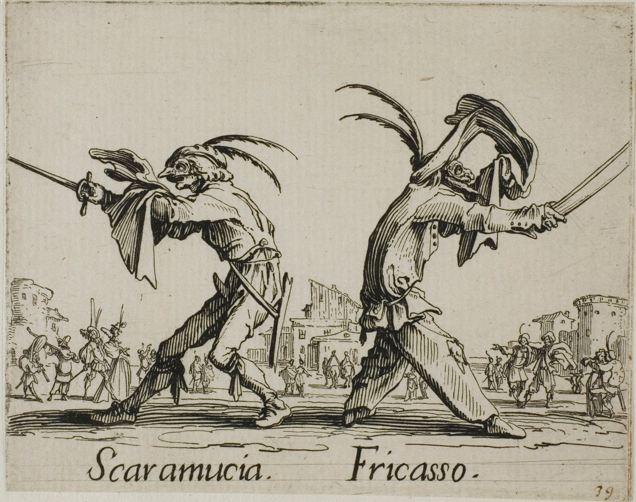 Scaramuccia - Fricasso, platta 11 från Balli di Sfessania av Jacques Callot