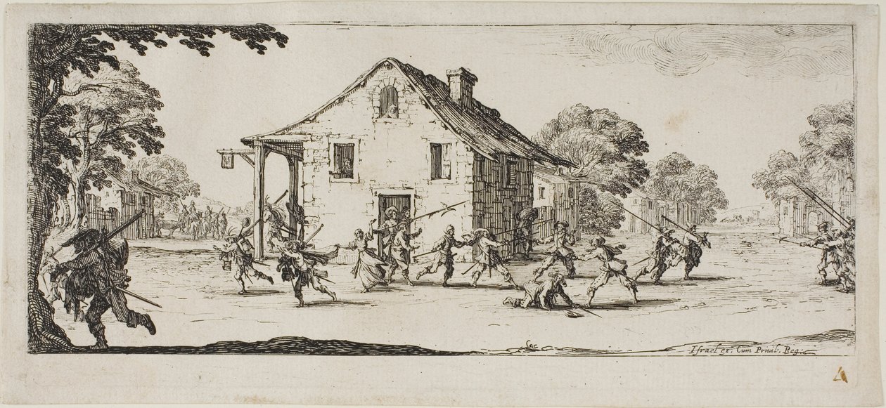 Plundringsscen, plansch fyra ur Krigets elände av Jacques Callot