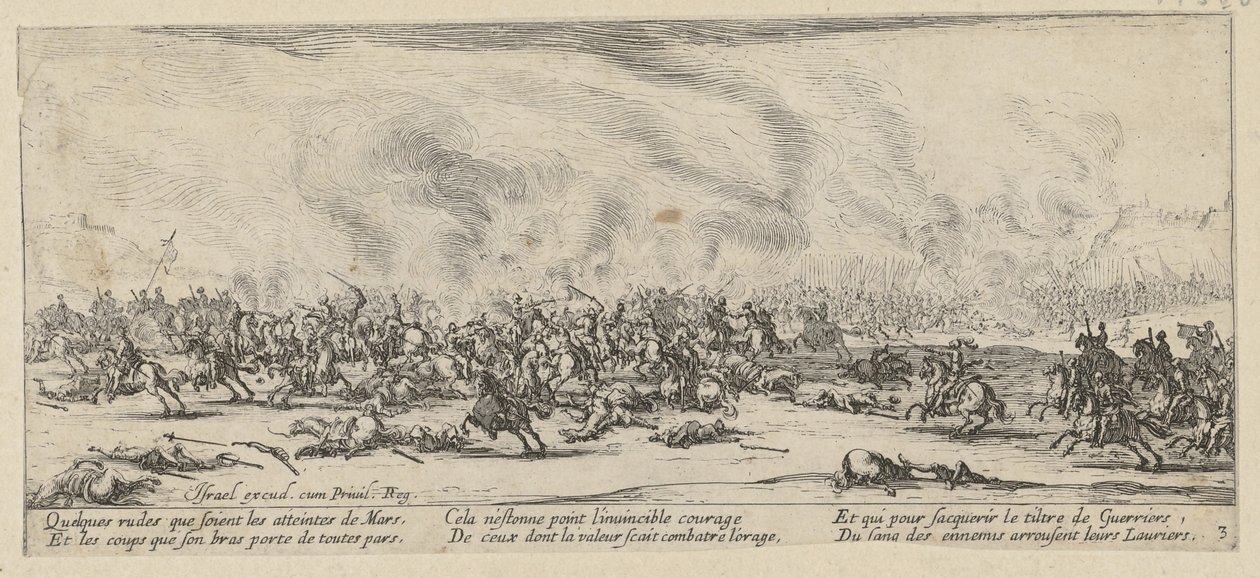 Slaget, blad 3 i serien ”Krigets fasor” av Jacques Callot