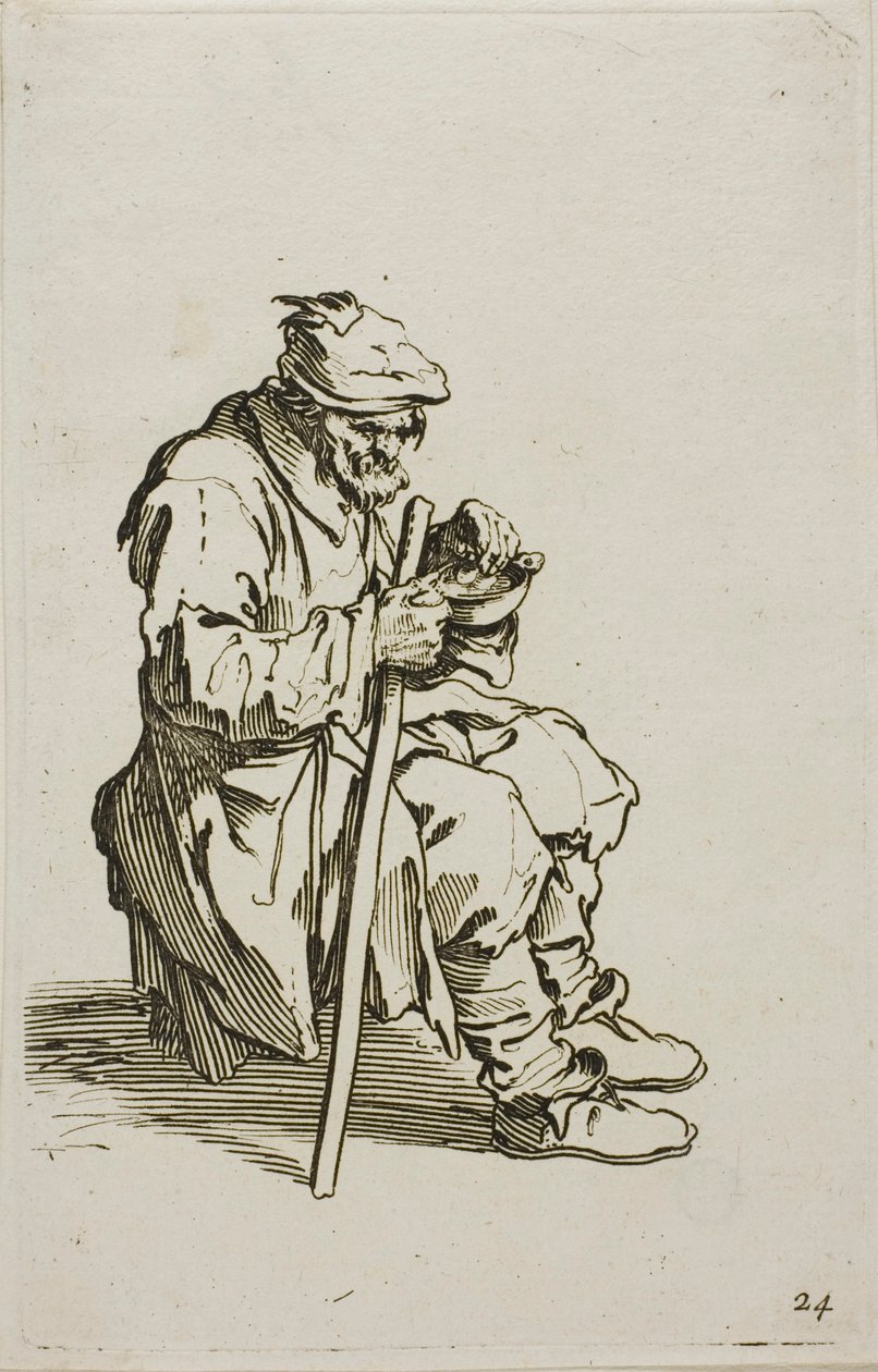 Sittande Beggar Eating, tallrik 24 från The Beggars av Jacques Callot
