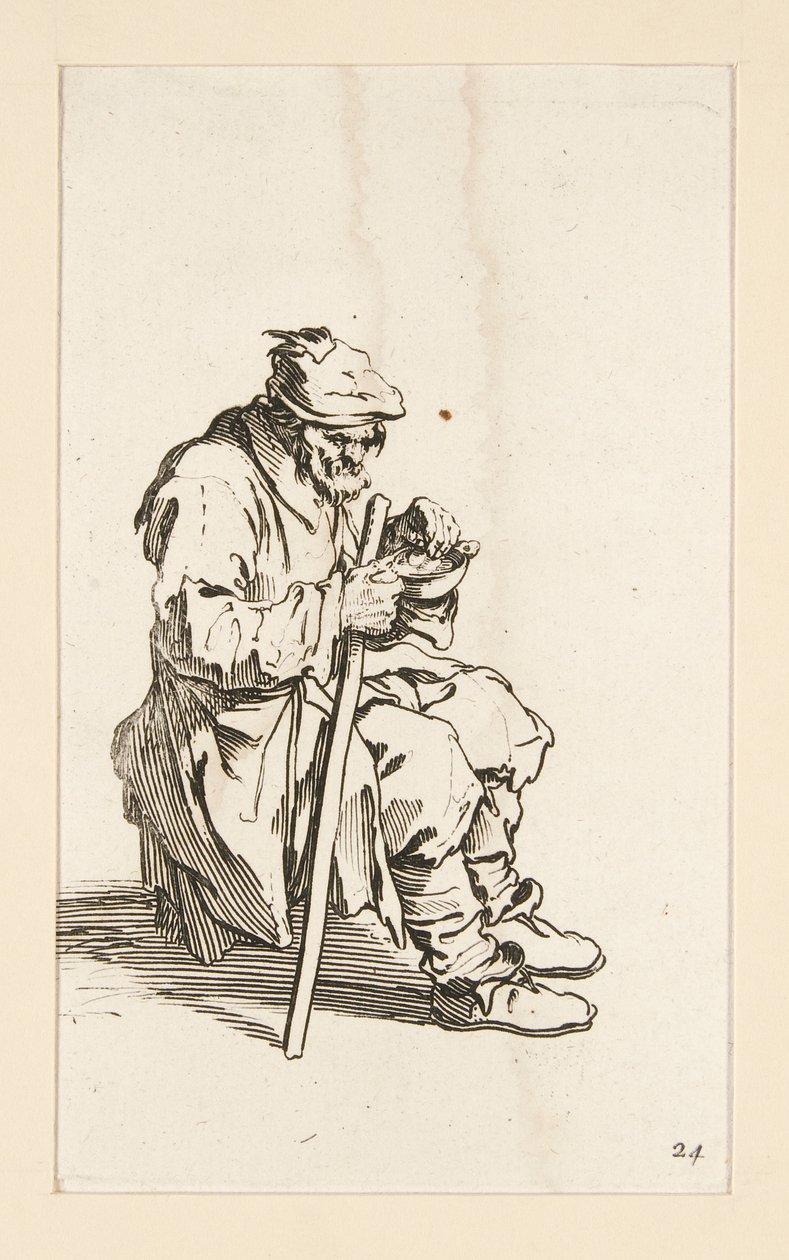 Sittande tiggare, ätande, från The Beggars av Jacques Callot