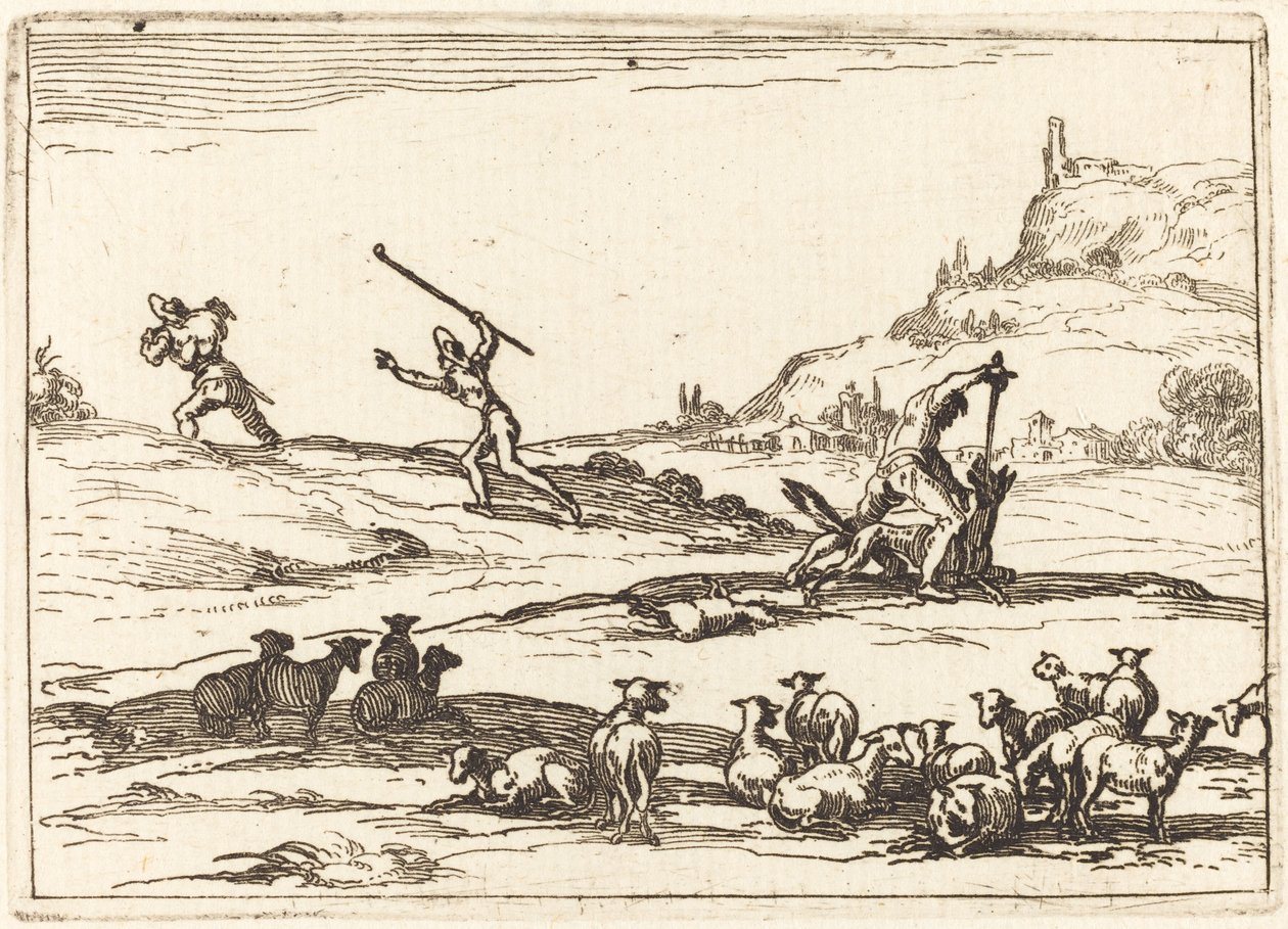 Herdar som försvarar sina besättningar av Jacques Callot